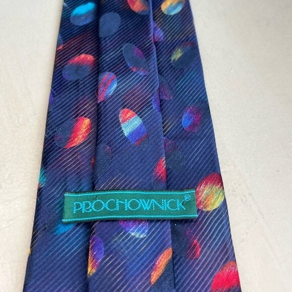 Prochownick Navy Blue Classic Men's Neck Tie Multicolored Oval Accents Classic - Picture 7 of 11
